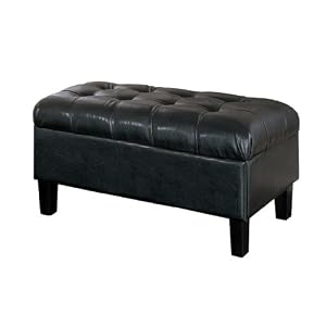 Poundex Faux Leather Storage Bench, Black