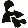 Winter Ski Knit Flower Beanie Scarf Gloves Set Black