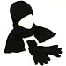 Winter Ski Knit Flower Beanie Scarf Gloves Set Black