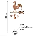 Wundersch�ner gro�er 3D Relief Wetterhahn Wetterfahne Windspiel Windrichtungsanzeiger aus Kupfer mit Fu�