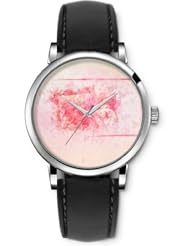 SPRAWL Aanalog Fashion Series Silver Ladies Watches of Genuine Black Leather Strap,Unique Wrist Watch for Women Girls Designed with Frame of pink flowers