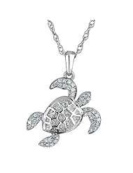 Sterling Silver Diamond Turtle Pendant 1/7ctw