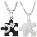Valentine's Titanium Stainless Steel Pendant Necklaces Black and White Puzzle Lovers' Style (One Pair)