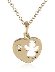 18k Gold Diamond Angel Heart Pendant Diamond Necklace, 16"