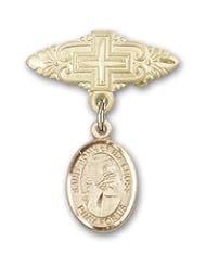 14K Gold Baby Badge with St. John of the Cross Charm and Badge Pin with Cross