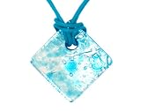 White & Blue Murano Glass Pendant w/ Blue Cord