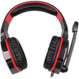 JGmax Gaming Stereo Headset with Noise Reduction and Blue Light for Laptop Computer (Black & Red))
