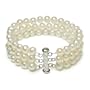 Sterling Silver 3-Row White A Grade 6.5-7mm Freshwater Cultured Pearl Bracelet, 7.25"