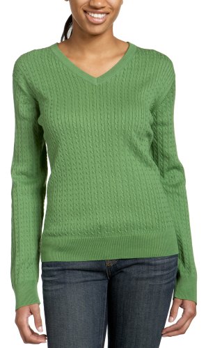 Red Moon Women's Cotton Long Sleeve V-neck Cable Pullover Sweater