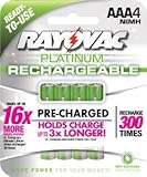 16 x Rayovac Platinum pre-charged (new hybrid replacement) 800 mAh Rechargable AAA NiMH Batteries w/ free battery holders (16 batteries)