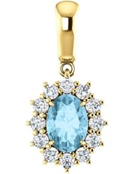 14K Yellow Gold 7.00x5.00mm Oval Cut Aquamarine and Diamond Pendant -- LIFETIME WARRANTY