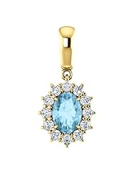 10K Yellow Gold 7.00x5.00mm Oval Cut Aquamarine and Diamond Pendant -- LIFETIME WARRANTY