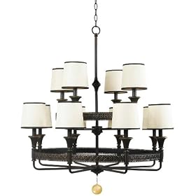 World Imports Lighting 2309-47 Manhattan 9-Light 2-Tier Chandelier, Fabric Shades, Oiled Bronze