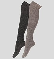2 Pairs of Cable Knee High Thermal Socks with Wool
