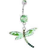 Peridot Cz Mosaic Dragonfly Belly Ring