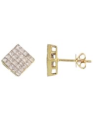 14k Gold Square Stud Diamond Earrings, w/ 1.10 Carats Invisible Set Diamonds, 5/16" (8mm)
