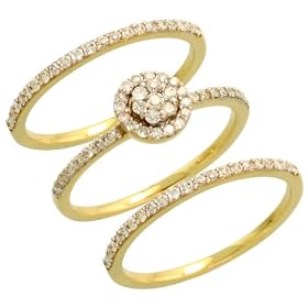 14k White Gold 3-Piece Engagement Ring Solitaire Bridal Set (7mm; 1mm; 1mm), w/ 0.60 Carat Brilliant Cut Diamonds
