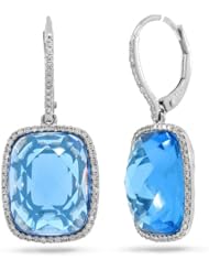 0.37ct Diamond and 16.83ct Blue Topaz 14k White Gold Earrings