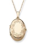 14k Gold Filled Engraved Oval 4-Picture Locket, 18