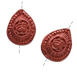 Red Cinnabar Teardrop Focal Beads Carved Blossom 20mm (2)
