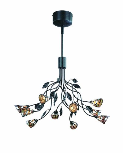 Lite Source LS-19810 Epic 10-Lite Ceiling Lamp, Dark Rust with Tiffany Shade