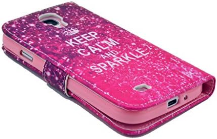 ATQ® Keep Calm and Sparkle Pattern PU Leather Full Body Case with Stand and Card Holder for Samsung Galaxy S4 i9500 with Screen Protector