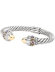 925 Silver & 18k Gold Twisted Hinged Cuff Bracelet with Amethyst Accents