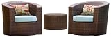 Kuan Collection, Includes 2 Chairs with cushions and 1 Side Table with Glass, Golden Bronze with cream cushions