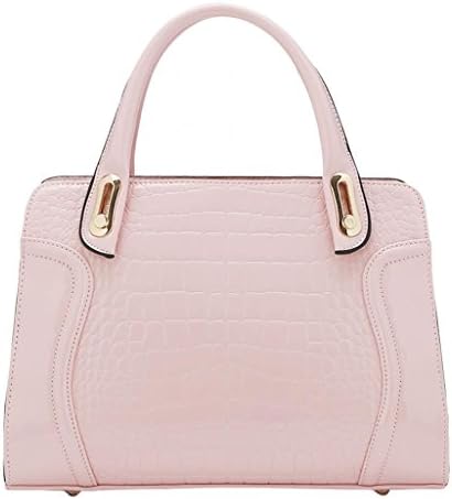 YMB Women's Leather-Like Crocodile Satchel Formal Leisure Hanadbag Light Pink