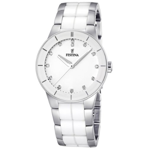 Festina F16531/3 - Reloj analógico de pulsera para mujer (mecanismo de cuarzo, esfera blanca y correa de acero inoxidable multicolor)