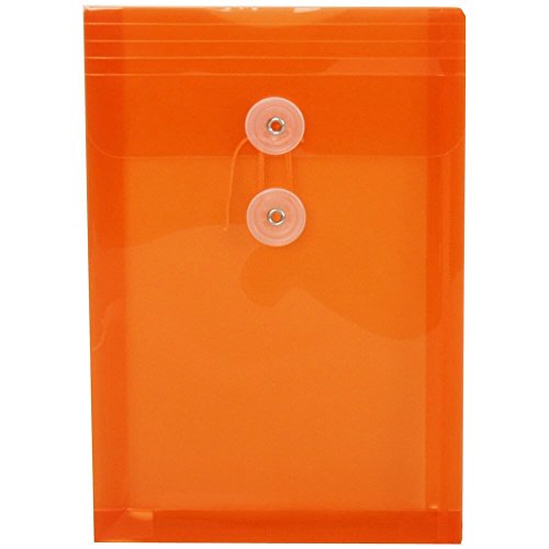 JAM PaperÂ® Plastic Envelopes with Button & String Tie Closure - 6 1/2" x 9 1/4" - Bright Orange - 12/pack