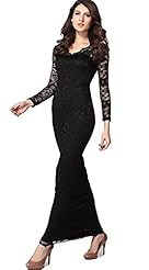 Sexy V-neck Lace Nylon/Silk Long Sleeves Fall Winter Bodycon Dress/Maxi Dress 