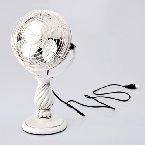 Luckyway Mobile Mini Decorative External 4-Inch USB-Powered Desk Cooling Fan Energy Saving FT-10L-018, White, Hand-Made Polyresin Base