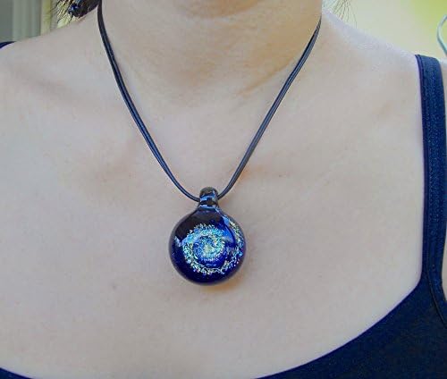 Handmade women Vortex Rainbow Dichroic Boro Glass Pendant necklace blue jewelry stardust universe jewellery Lampwork trippy necklace