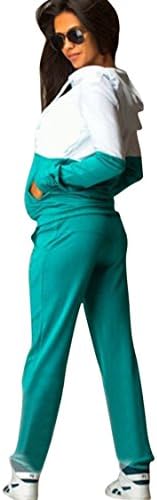 Worronland Women's Blue Green Hoody Sweatshirt and Pants Jogging Sport Suit Set