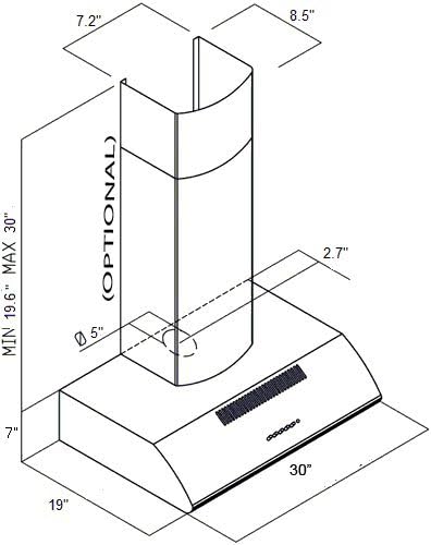 Range Hood Under Cabinet Mount Stainless Steel STD-100 30" Made in Italy