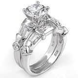 Cubic Zirconia Silver Wedding Ring Set - size 5