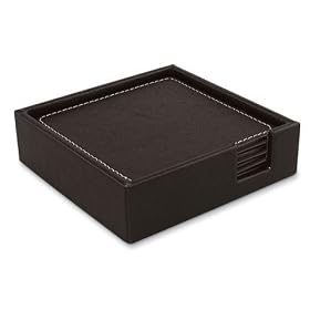 Click here to buy Black Leatherette Coasters Gift Boxed by HomeAndWine.com.