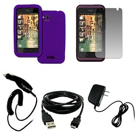 EMPIRE Verizon HTC Rhyme Purple Silicone Skin Case Cover + Screen Protector + Car Charger (CLA) +... by