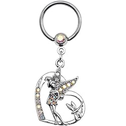 14 Gauge Aurora Gem Fairy Heart Dangle Captive Ring