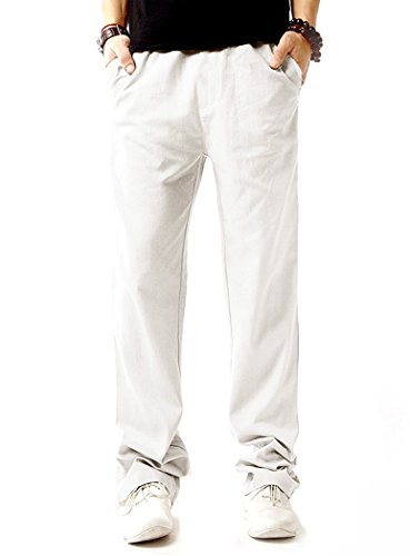 Keybur Mens Casual Beach Trousers Daily Look linen Pants(Purchase with 2 Size Up)