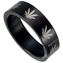 Black Stainless Steel Band with Marijuana Leaf Design Sizes 8-13