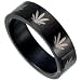 Black Stainless Steel Band with Marijuana Leaf Design Sizes 8-13