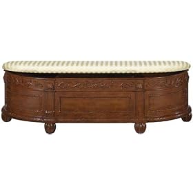 Heirloom Chelsea 60w Half - moon Bench With Beige Stripe Seat, 60W IV STN STR, ANTIQUE...