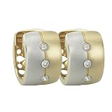 3 Diamond 0.14 ct. Bezel Set Huggie Earrings in 14K Two Tone Gold