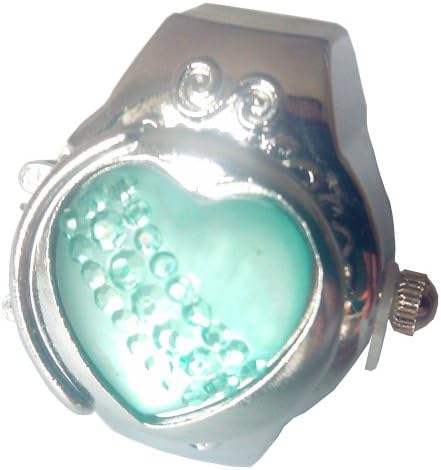 Coostyle Sky Blue Azure Color Heart Designed Silver Finger Ring Watches Lovely Cute Fashion Stainless Steel Metal (With Gift Box) Round Dial Elasticity Mini Electronic Watch Quartz Watches