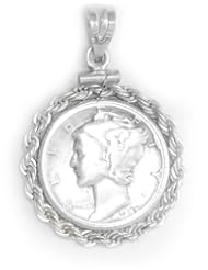 Full Rope Coin Bezel Sterling Silver Mercury Dime Pendant