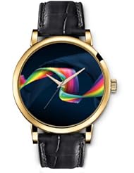 SPRAWL Aanalog Fashion Series Gold Ladies Watches of Genuine Black Leather Strap,Unique Wrist Watch for Women Girls Designed with colorful spiral