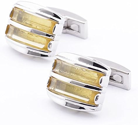 Tiny Susie Men's Yellow Crystal Gemstone Silver Plated Wedding Party Blouse Engament Vintage Cufflinks