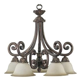 Quorum 8449-5-53 Chelsea 5 Light Nook, Oxidized Copper Finish w/Antique Amber Scavo Glass